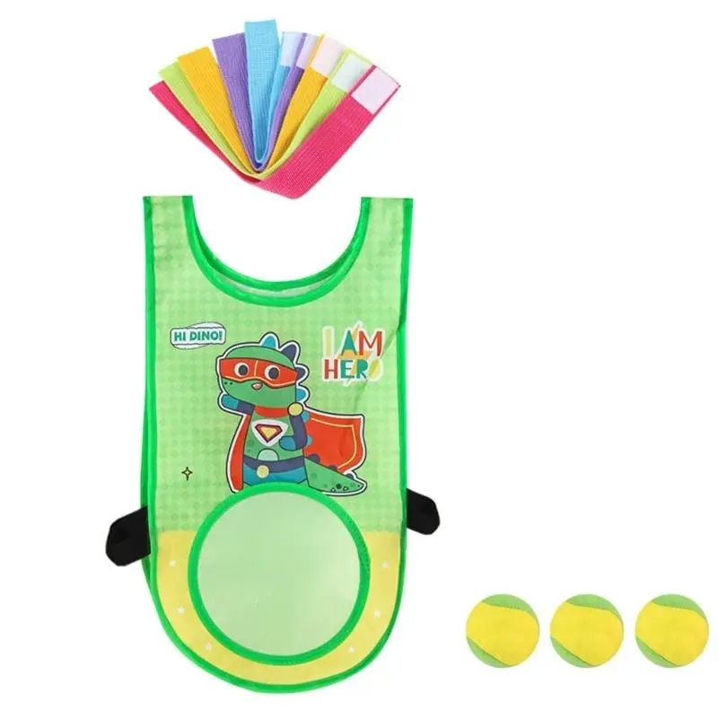 652F Kids Dodgeball Game Set Throwing Balls Game Set Includes Sticky Vests 3 Soft Balls 5 Colorful Ribbon for Children