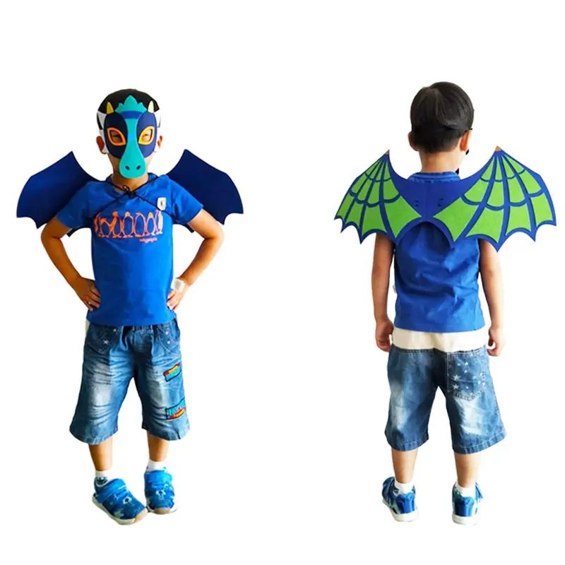 652F Dinosaur Cloak Mask Set Children Dinosaur Costume Dinosaur Masks For Kids Party Felt Masquerade Dress Up