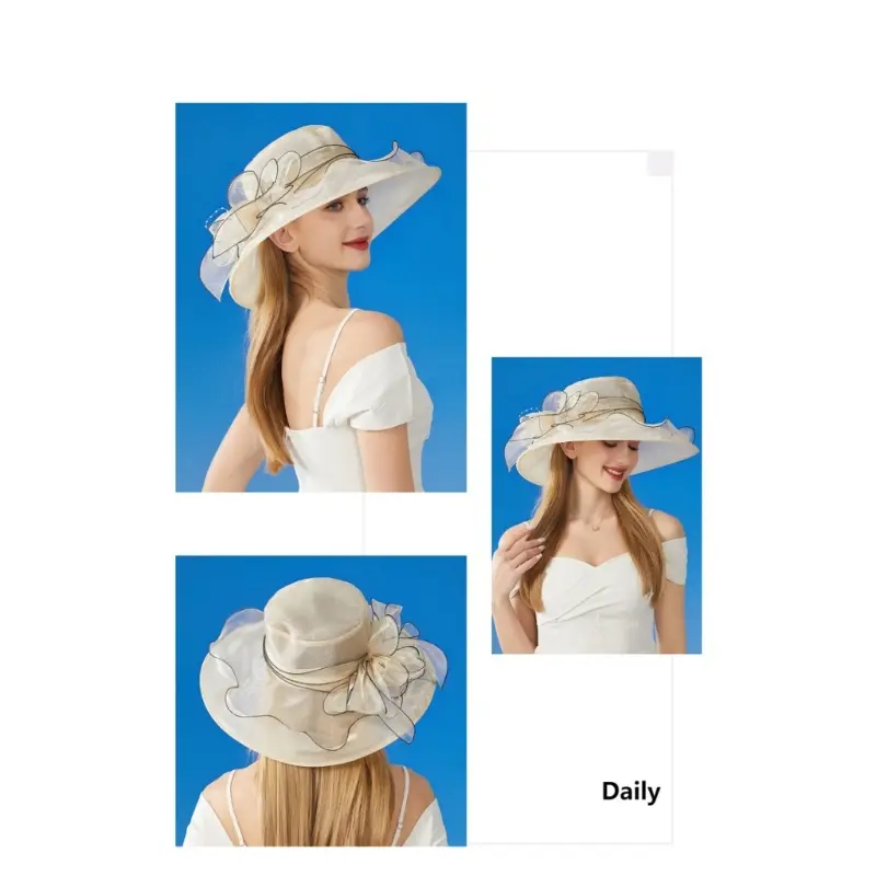 652F Elegant Foldable Sun Hat with Flower Design for Women Lightweight and Breathable for Beach and Outdoor Activities