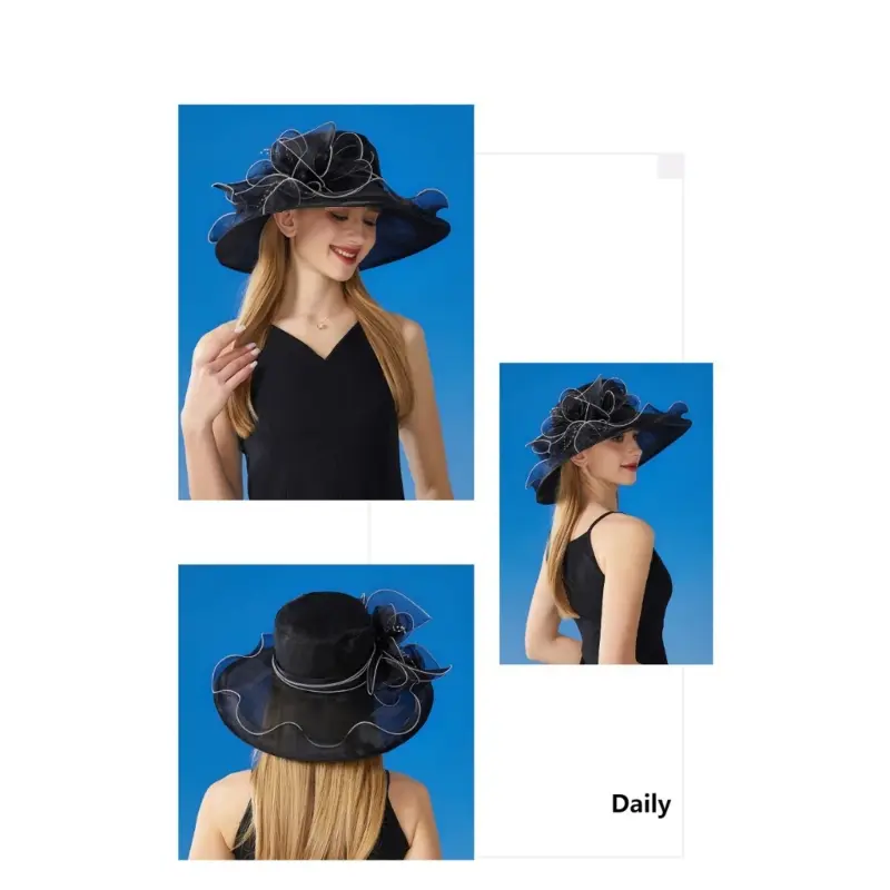 652F Elegant Foldable Sun Hat with Flower Design for Women Lightweight and Breathable for Beach and Outdoor Activities