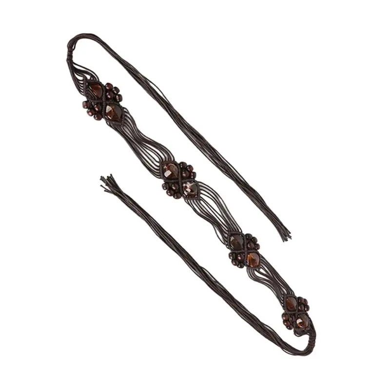 652F Womens Braided Waist Belt Skinny Woven Tassels Belt for Dress Thin Waist Rope Knitted Waist Belts for Dress Waistband