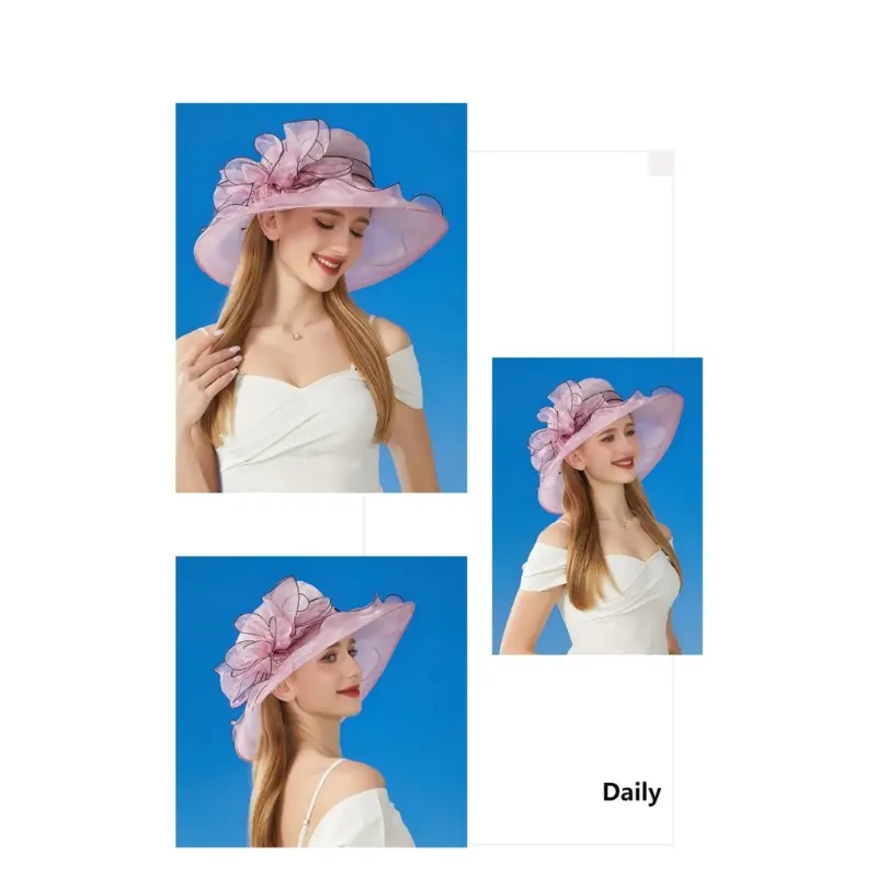 652F Elegant Foldable Sun Hat with Flower Design for Women Lightweight and Breathable for Beach and Outdoor Activities