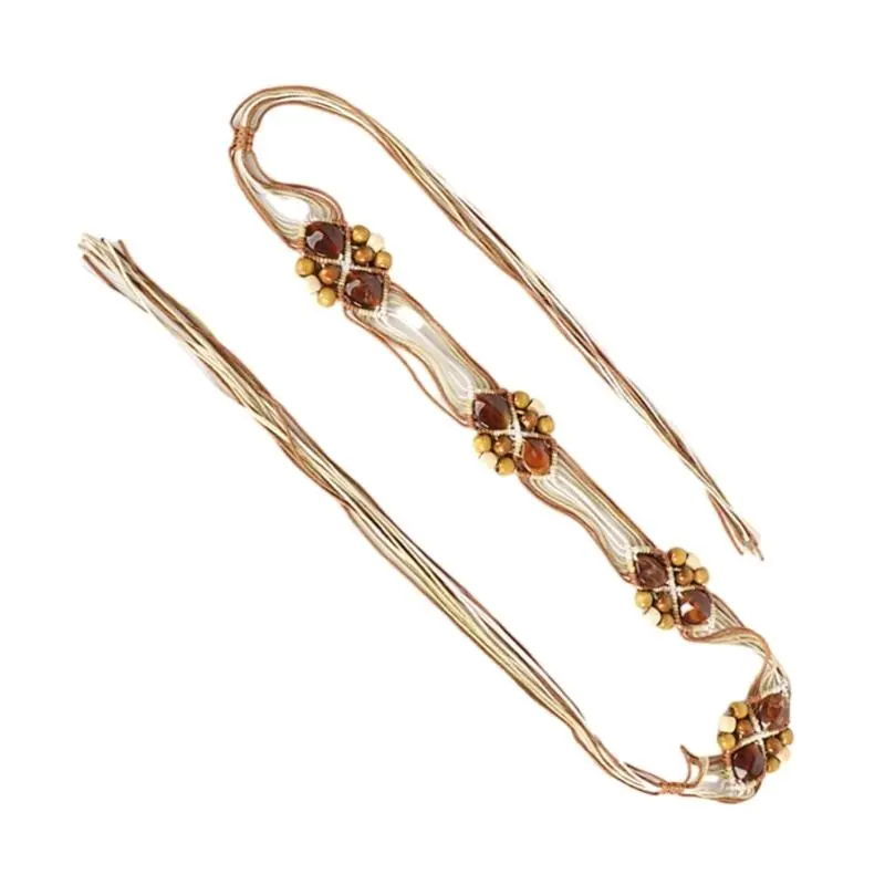 652F Womens Braided Waist Belt Skinny Woven Tassels Belt for Dress Thin Waist Rope Knitted Waist Belts for Dress Waistband