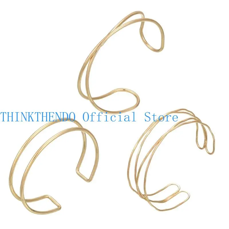 39BB Stylish Crossed Arm Band Bracelet Gold Metal With Intricated CutOut Designs For Trendy Outfits Evening Party Arm Jewelry