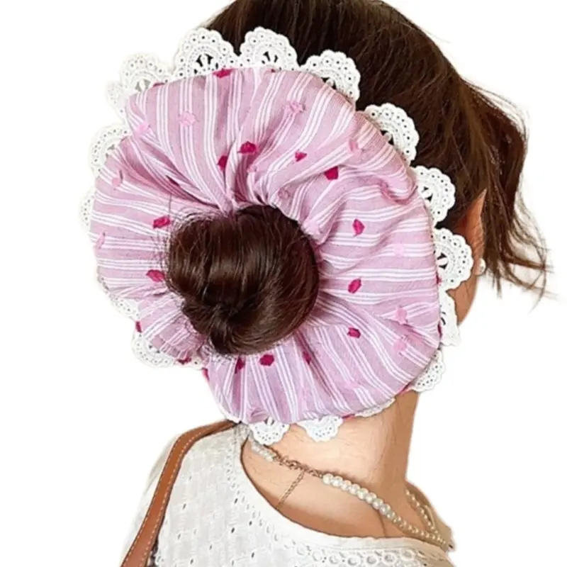 652F Lace Hair Rope Hair Bun Scrunchies Elastic Hair Rope Big Hair Scrunchy Heavy Duty HairBands Female Accessories