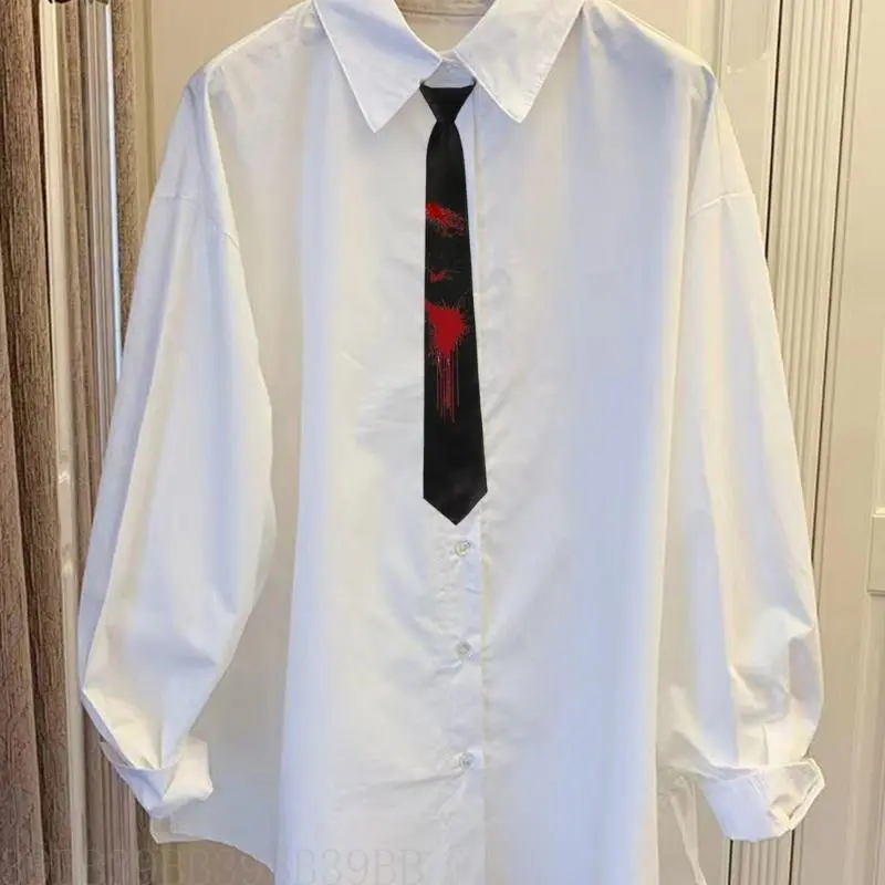 39BB Dark Series Black Neck Tie with Bloodstain Print Perfect for Theme Parties and Fashion Halloween Party Gatherings