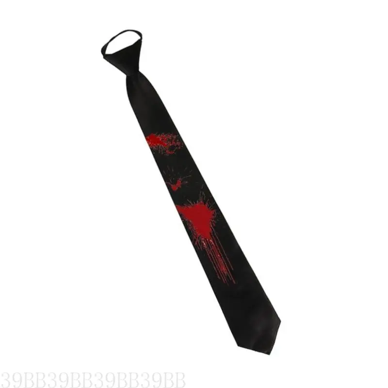 39BB Dark Series Black Neck Tie with Bloodstain Print Perfect for Theme Parties and Fashion Halloween Party Gatherings