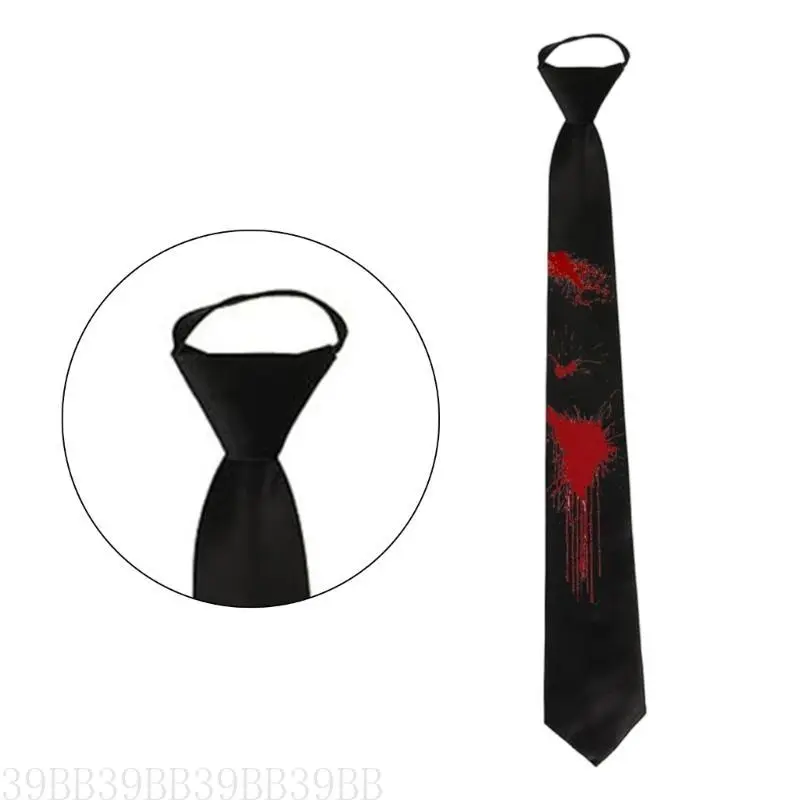 39BB Dark Series Black Neck Tie with Bloodstain Print Perfect for Theme Parties and Fashion Halloween Party Gatherings