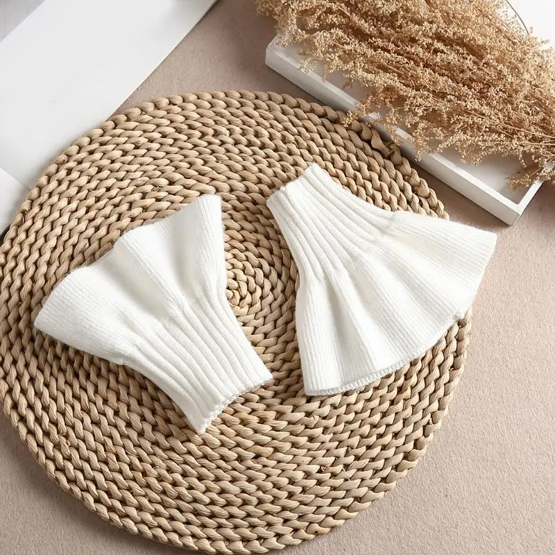 652F Fake Sleeves Girls Pleated False Cuffs for Women Sweater Wrist Warmers Female White Horn Cuffs Accessories
