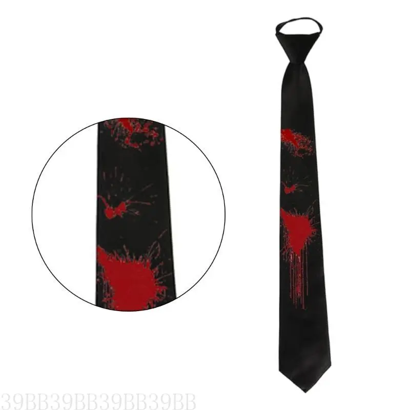 39BB Dark Series Black Neck Tie with Bloodstain Print Perfect for Theme Parties and Fashion Halloween Party Gatherings