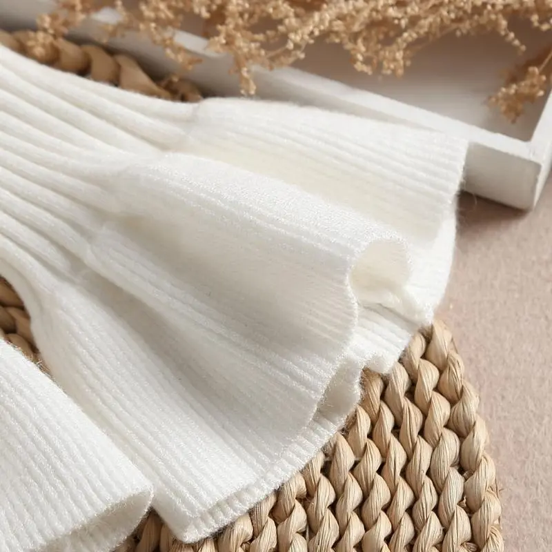 652F Fake Sleeves Girls Pleated False Cuffs for Women Sweater Wrist Warmers Female White Horn Cuffs Accessories