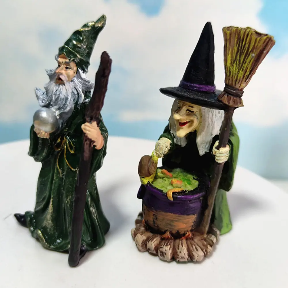 Durable Resin Halloween Wizard Statue Hand Painted Mini Witch Figurines Long Lasted Color Desktop Ornaments Kids Gift