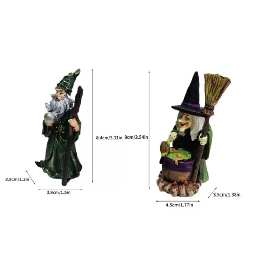 Durable Resin Halloween Wizard Statue Hand Painted Mini Witch Figurines Long Lasted Color Desktop Ornaments Kids Gift
