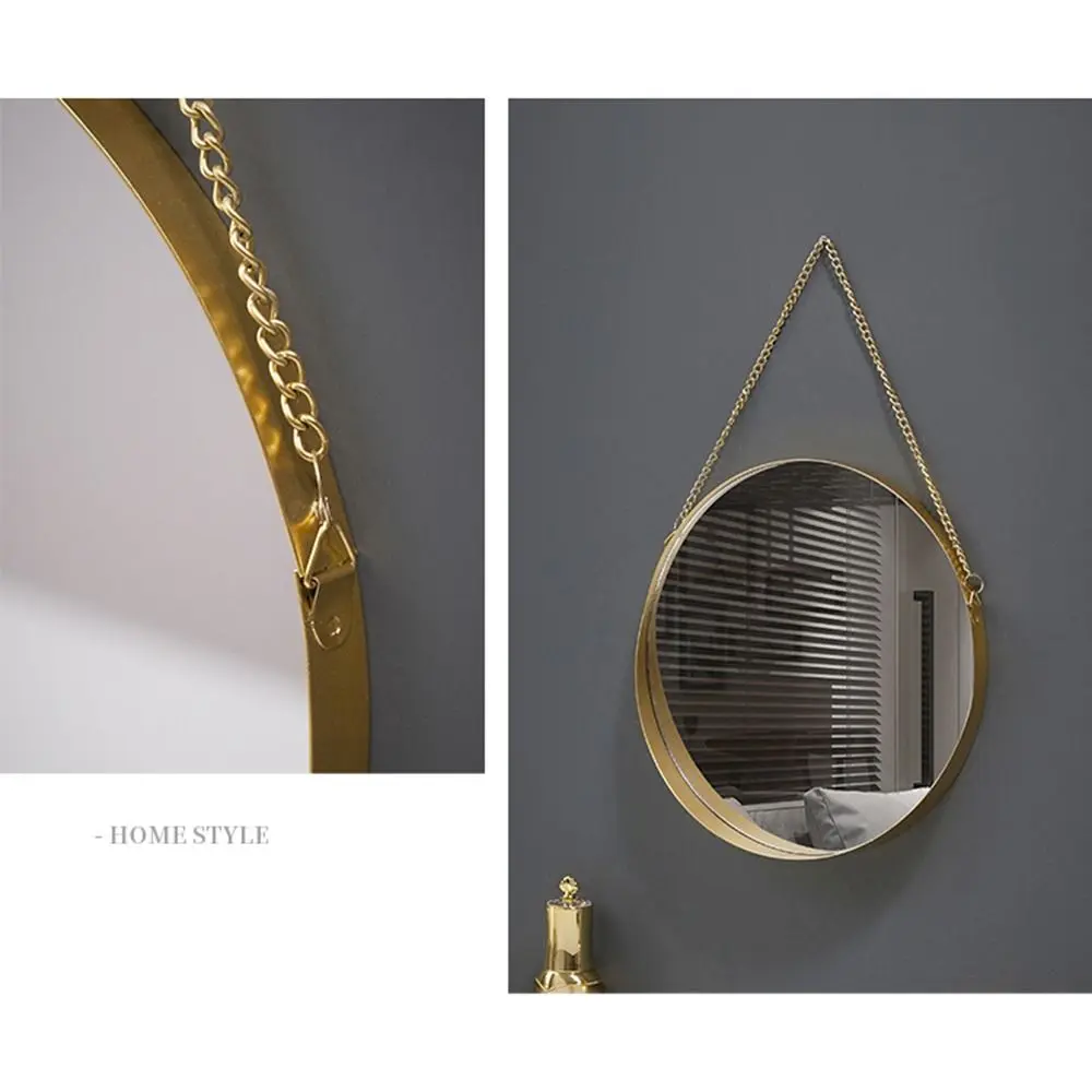 Wrought Iron Nordic Decorative Mirror Round/Hexagonal/Rectangle Ornament Creative Makeup Mirror Single-sided Metal Chain