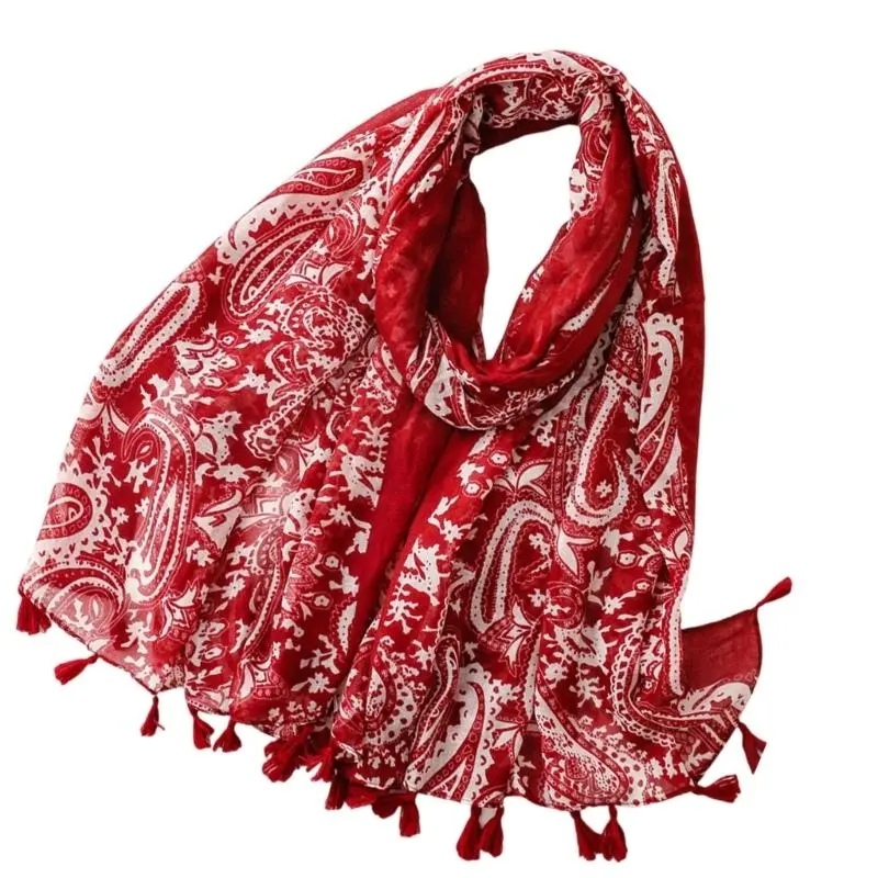 652F Cashew Voile Yarn Shawl with Tassels Breathable and Soft Cashew Scaf for Women Beach Vacation and Music Festival