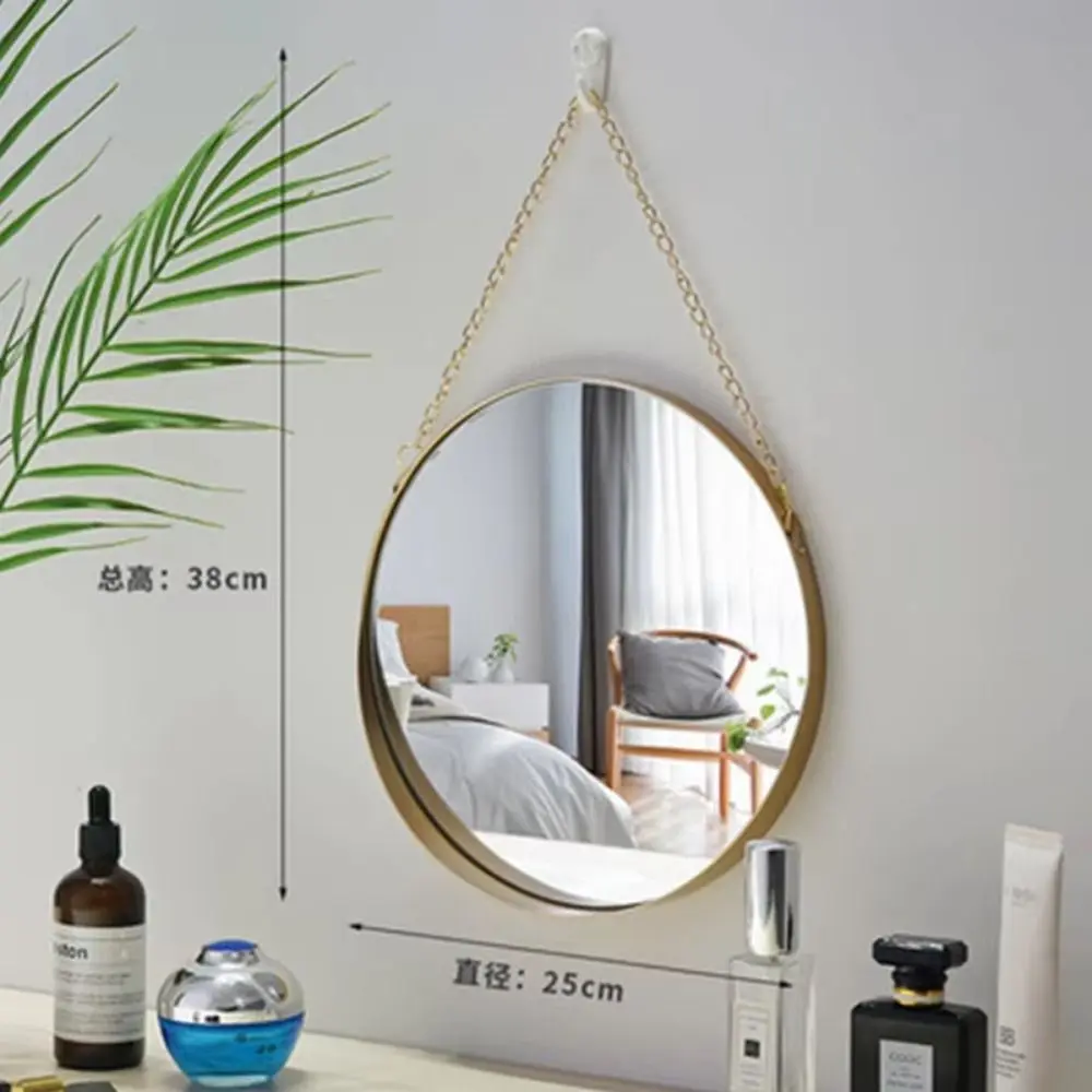Wrought Iron Nordic Decorative Mirror Round/Hexagonal/Rectangle Ornament Creative Makeup Mirror Single-sided Metal Chain