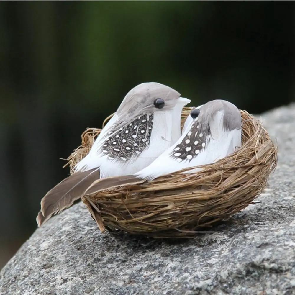 Realistic Craft Figurines Lawn Miniature Parties Birds Egg Home Decor Bird Nest Artificial Birds
