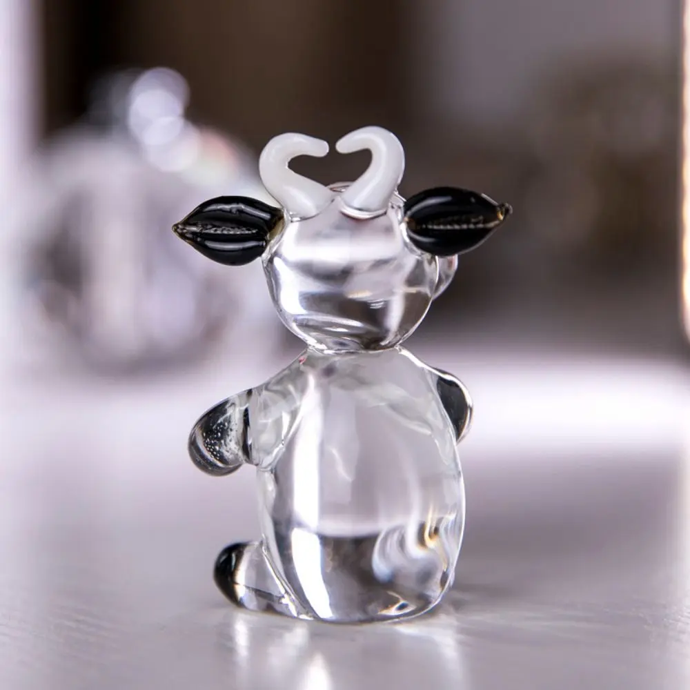 Creative Hand Blown Crystal Cow Ornament Cartoon Small Glass Cow Miniature Cute Animal Figurine New Year