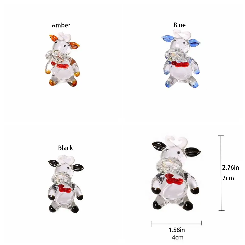 Creative Hand Blown Crystal Cow Ornament Cartoon Small Glass Cow Miniature Cute Animal Figurine New Year