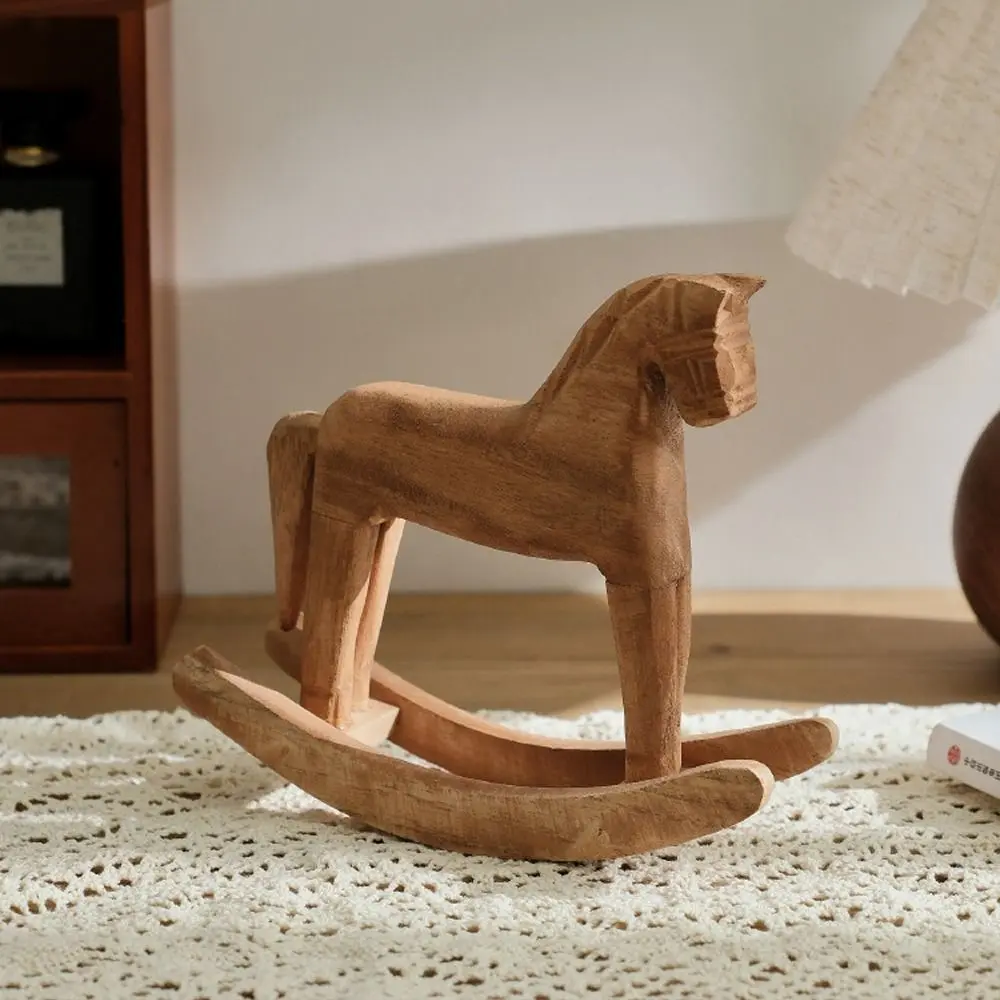 Mediterranean Mini Wooden Horse Figurines Hand Carved DIY Crafts Rocking Horse Crafts Hanging Handmade Horse Desktop Ornaments