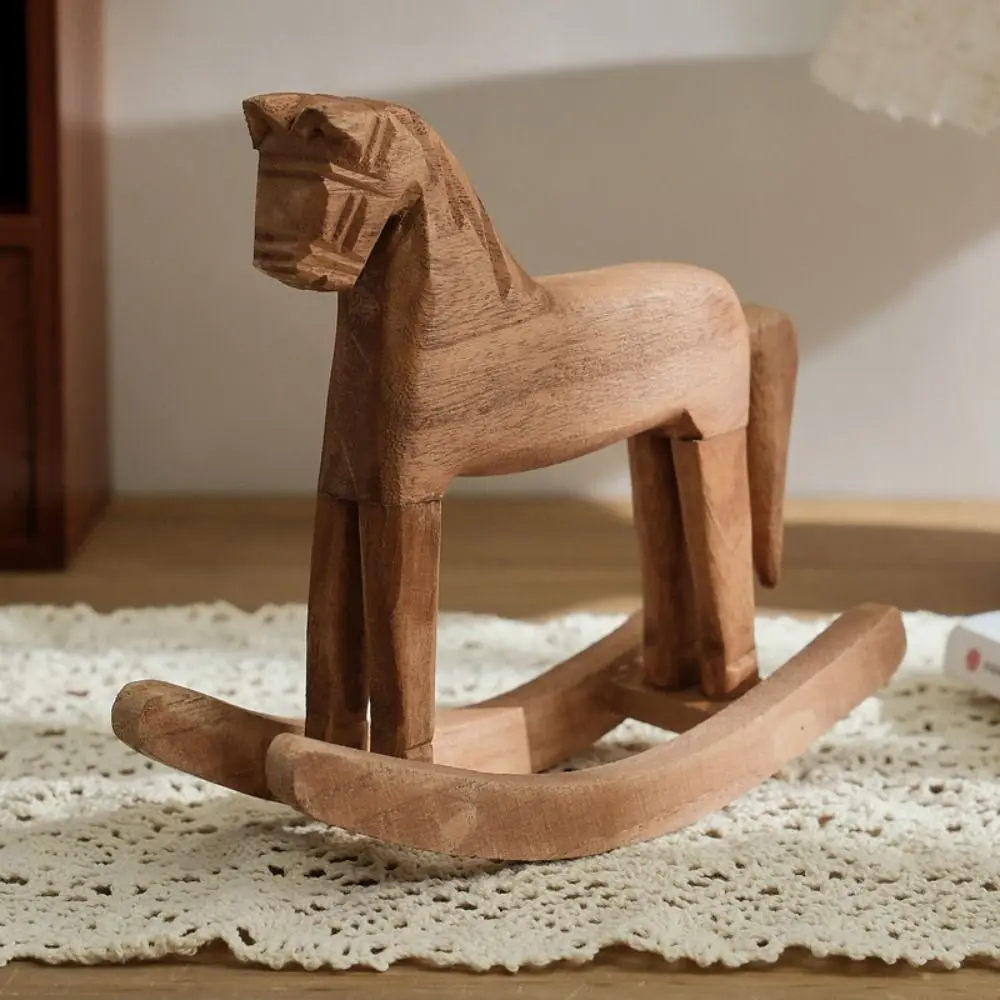 Mediterranean Mini Wooden Horse Figurines Hand Carved DIY Crafts Rocking Horse Crafts Hanging Handmade Horse Desktop Ornaments