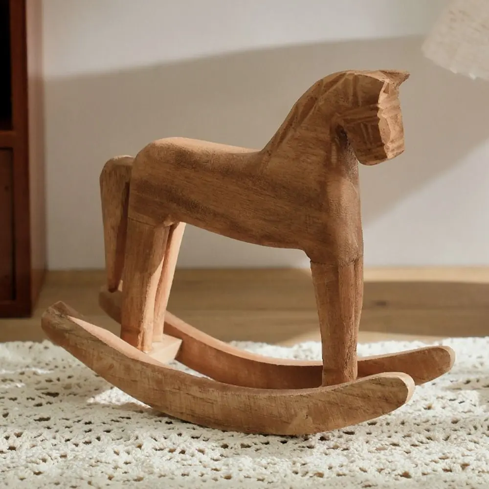 Mediterranean Mini Wooden Horse Figurines Hand Carved DIY Crafts Rocking Horse Crafts Hanging Handmade Horse Desktop Ornaments
