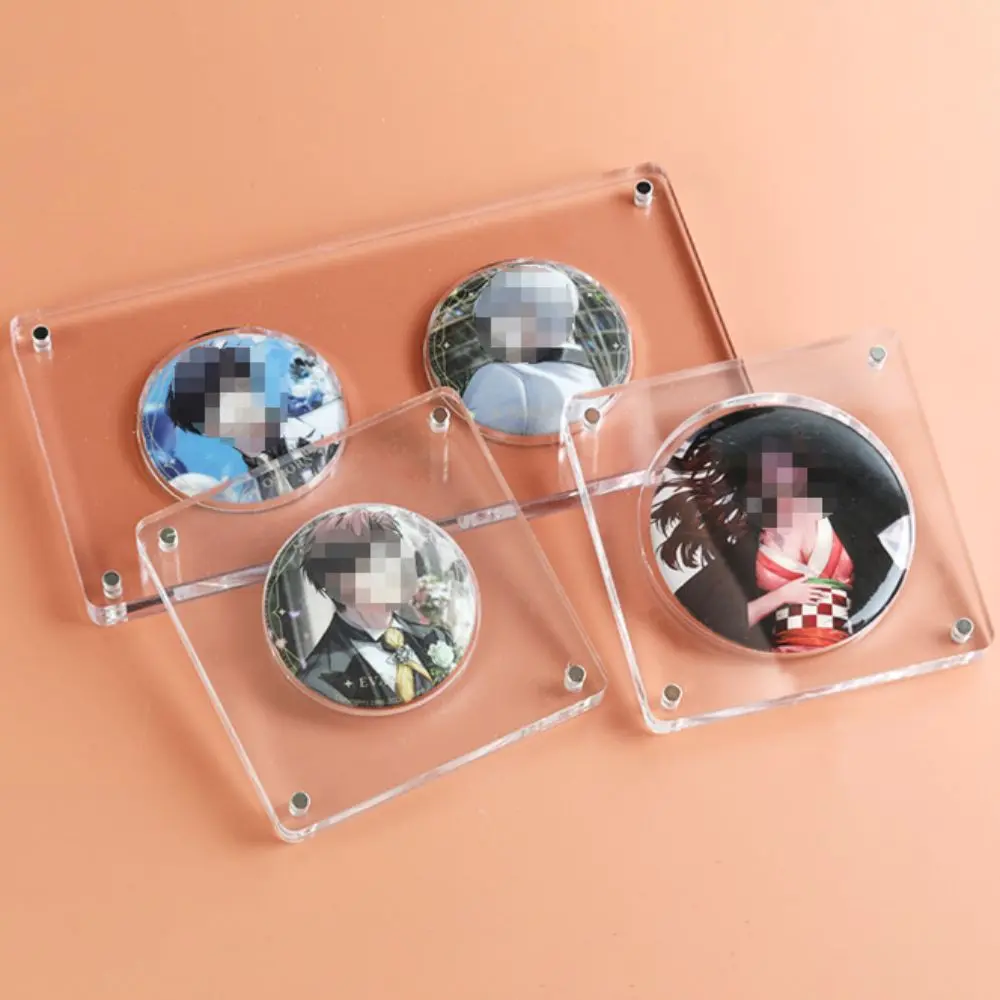 Acrylic Badge Display Stand DIY Transparent Anime Badge Storage Box Photo Protector Magnetic Closure Badge Protector Cover