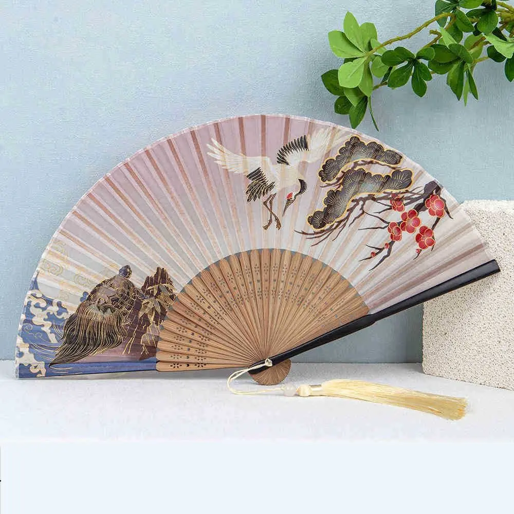 Bamboo Skeleton Hand Chinese Style Folding Fan Ancient Style Traditional Craft Hand Fan with Tassel Elegant Hanfu Dance Fan