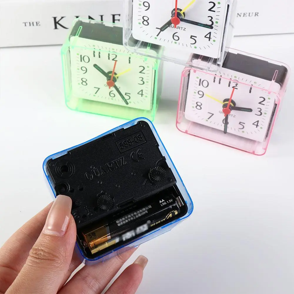 Creative Mute Square Alarm Clock Candy Color Stably Stand Mini Table Clock Square Transparent Living Room