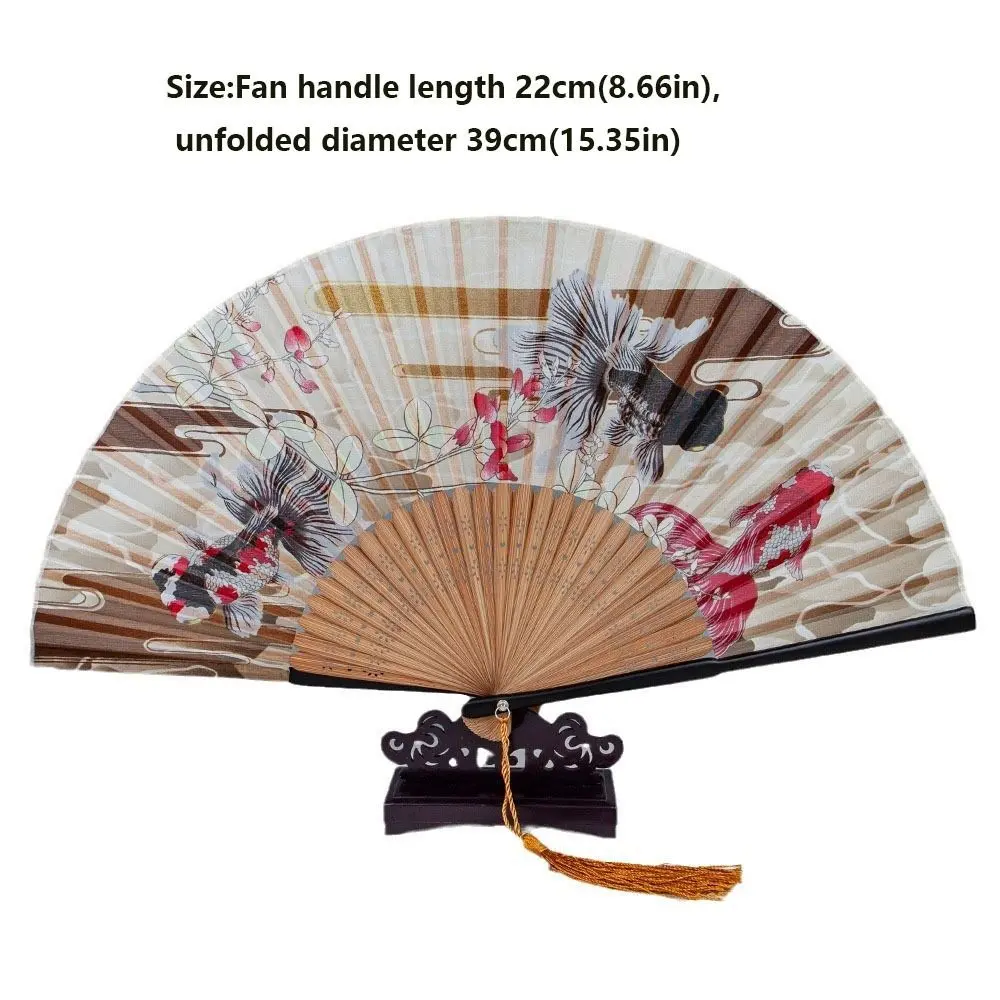 Bamboo Skeleton Hand Chinese Style Folding Fan Ancient Style Traditional Craft Hand Fan with Tassel Elegant Hanfu Dance Fan