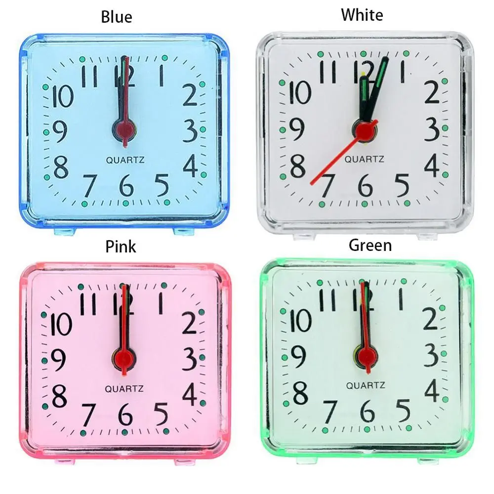 Creative Mute Square Alarm Clock Candy Color Stably Stand Mini Table Clock Square Transparent Living Room