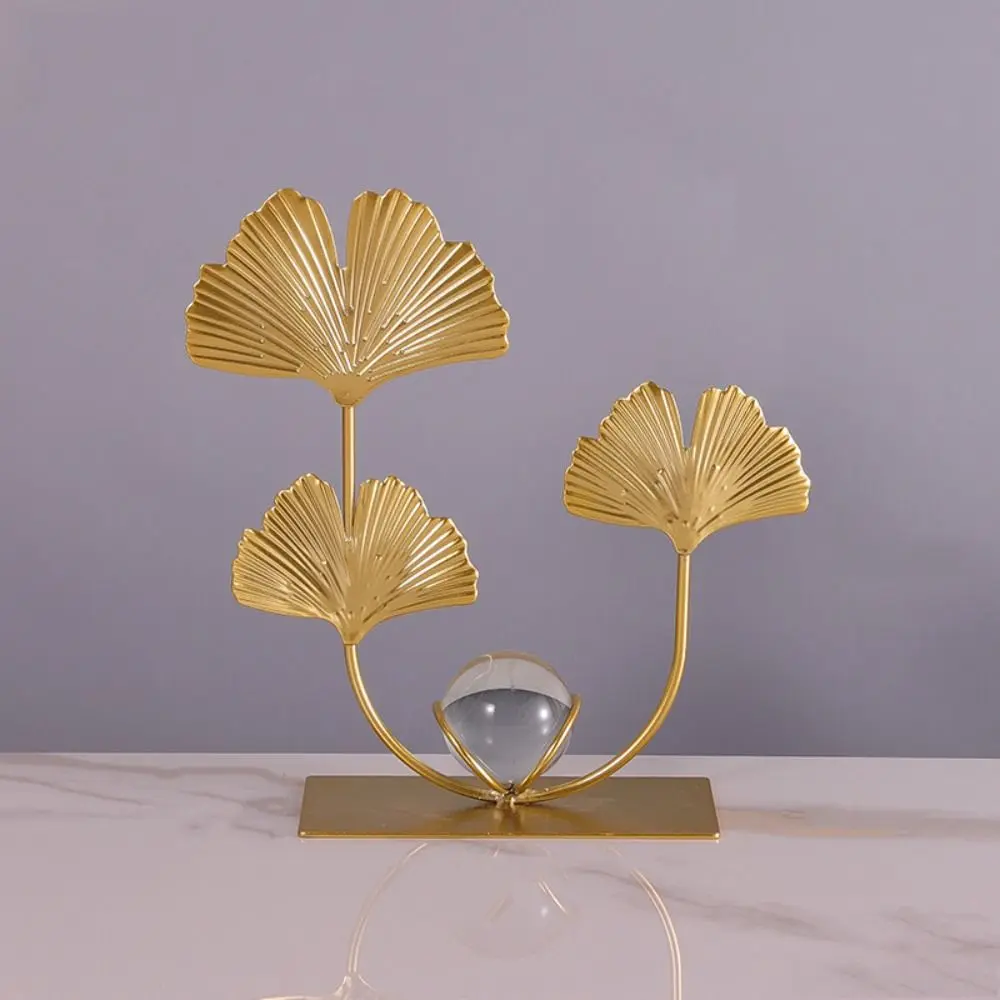 Light Luxury Leaf Crystal Ball Ornaments Iron Art Gold Crystal Ball Decor Rack Nordic Iron Maple Leaf Ornaments Living Room