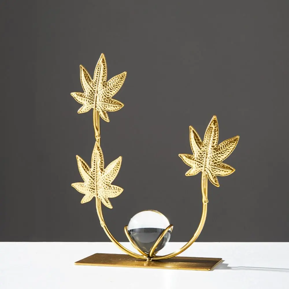 Light Luxury Leaf Crystal Ball Ornaments Iron Art Gold Crystal Ball Decor Rack Nordic Iron Maple Leaf Ornaments Living Room