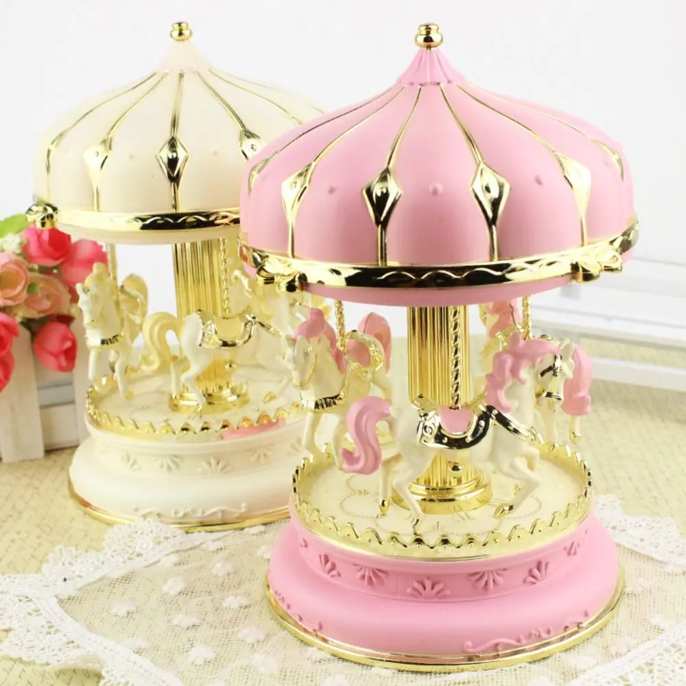 Elegant Colorful Carousel Music Box Cute Girly Heart Carousel Ornaments Handmade Carousel Children Toy Girls