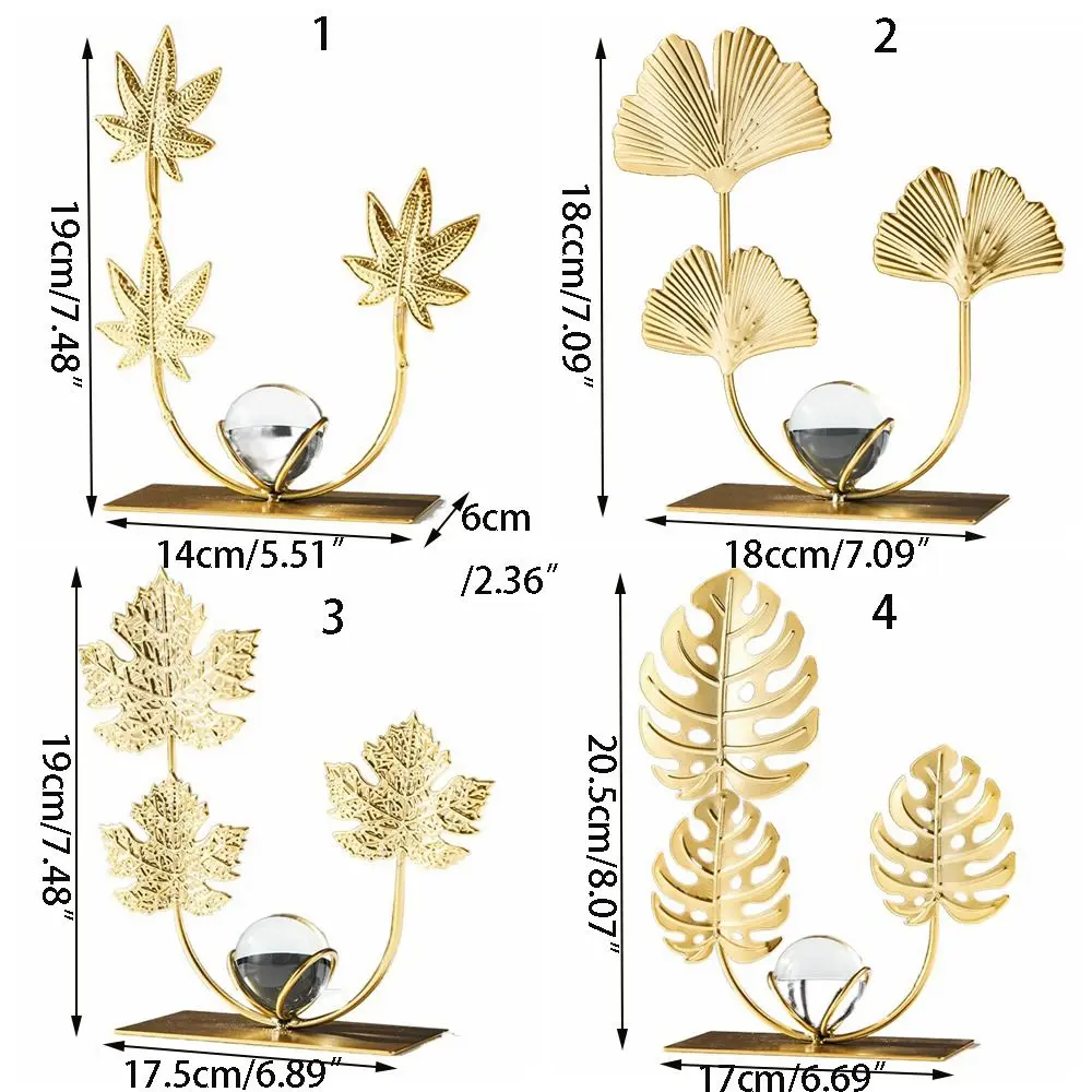 Light Luxury Leaf Crystal Ball Ornaments Iron Art Gold Crystal Ball Decor Rack Nordic Iron Maple Leaf Ornaments Living Room