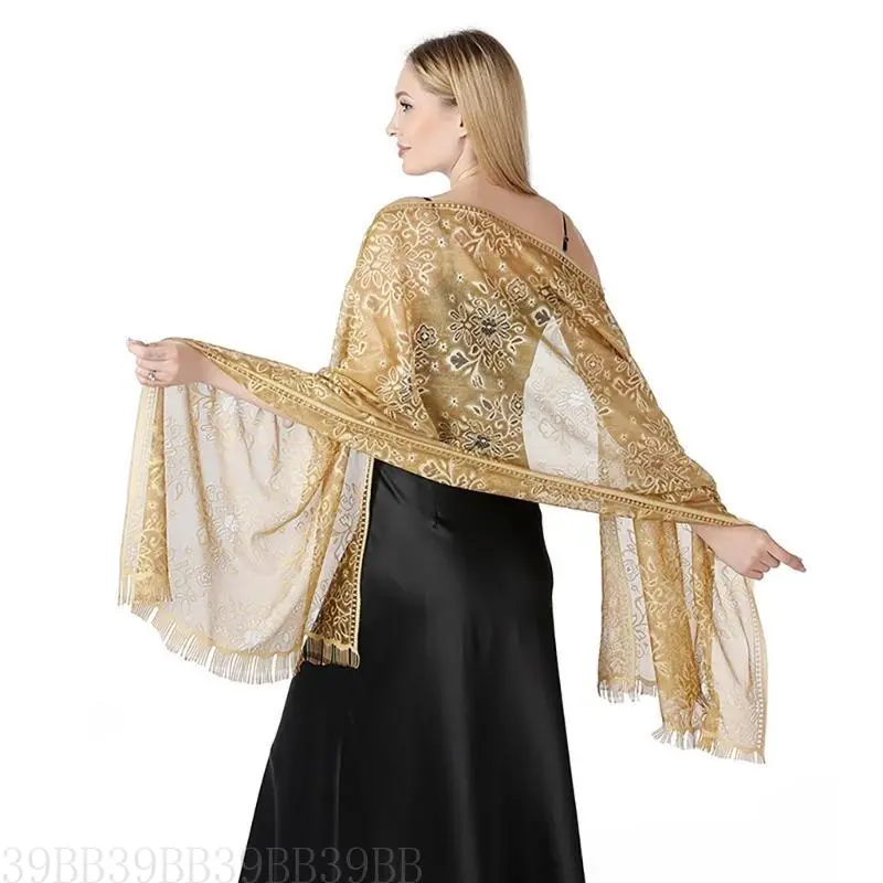 39BB Elegant Bridal Shawl for Wedding Dress Overlay Lace for Wedding Bride