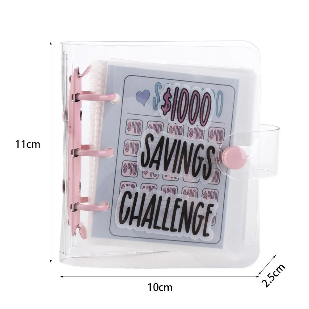 Waterproof $1000 Money Savings Challenge Binder PVC Button Closure Mini Budget Binder Notebook Clear Portable