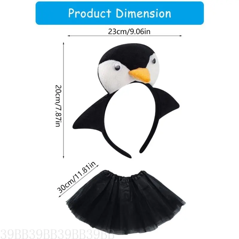 652F 2Pcs Penguins Costume 3D Penguins Headband Tutu Skirt for Halloween Christmas Cosplay Costume Kids Girls