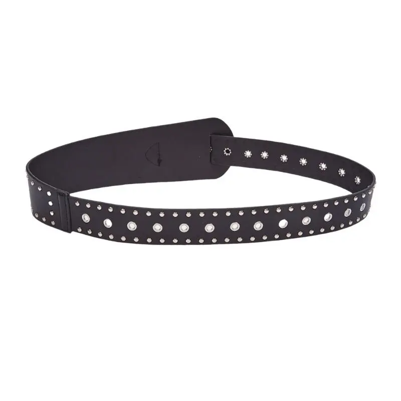 652F Unique Punk Rock PU Leather Belt Decorative Waist Band Sash with Rivets Detail For Music Festivals And Parties
