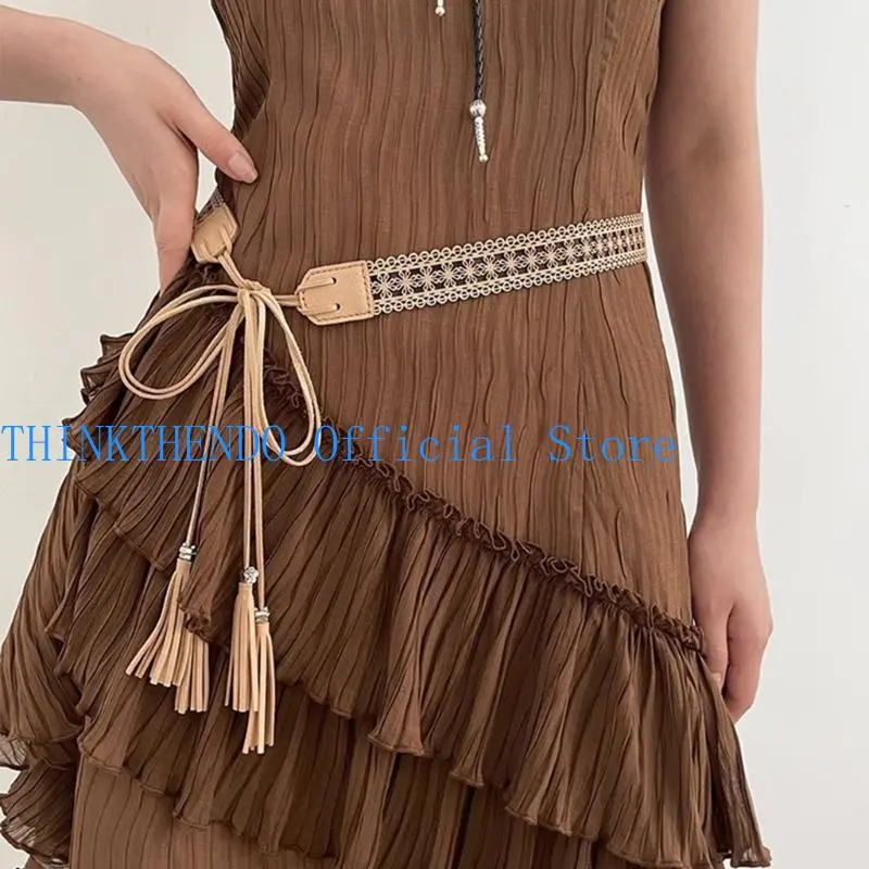 39BB Girls Cowgirl Waist Belt American Street Dance Skinny Belt with Tassels