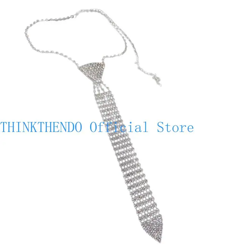 652F Glittering Rhinestones Neck Tie Women Rhinestones Necktie Necklace Dancing Costumes Jewelry Accessories for Women
