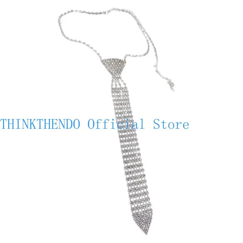 652F Glittering Rhinestones Neck Tie Women Rhinestones Necktie Necklace Dancing Costumes Jewelry Accessories for Women