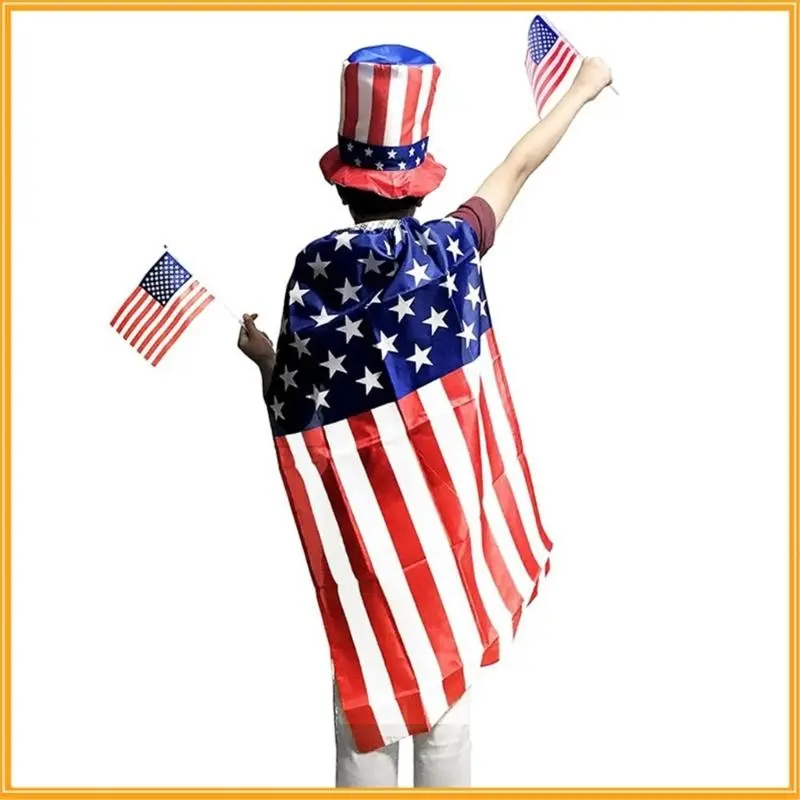 652F Independence Day Costume Accessories for Adult Kid 4th of July Festival Cosplay Handheld Flags Hat Eyeglasses Head Scarf