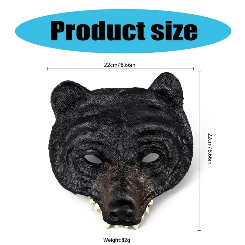 652F Realistic Bear Masquerades Mask Animal Head Half Face Mask for Halloween and Carnivals Parties Animal Costume Accessory