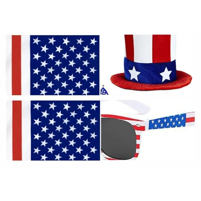 652F Independence Day Costume Accessories for Adult Kid 4th of July Festival Cosplay Handheld Flags Hat Eyeglasses Head Scarf