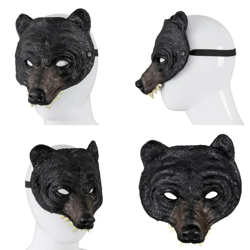 652F Realistic Bear Masquerades Mask Animal Head Half Face Mask for Halloween and Carnivals Parties Animal Costume Accessory