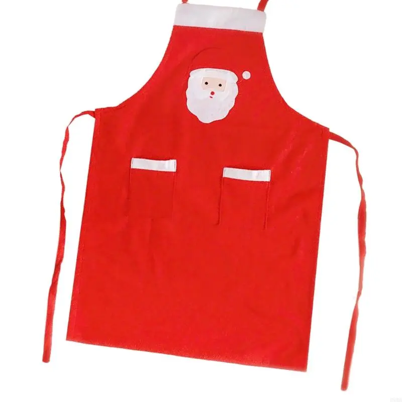652F Santa Apron Cooking Aprons Christmas Apron Waitress Apron with 2 Pockets Kitchen Apron for Girls Boy Women Man