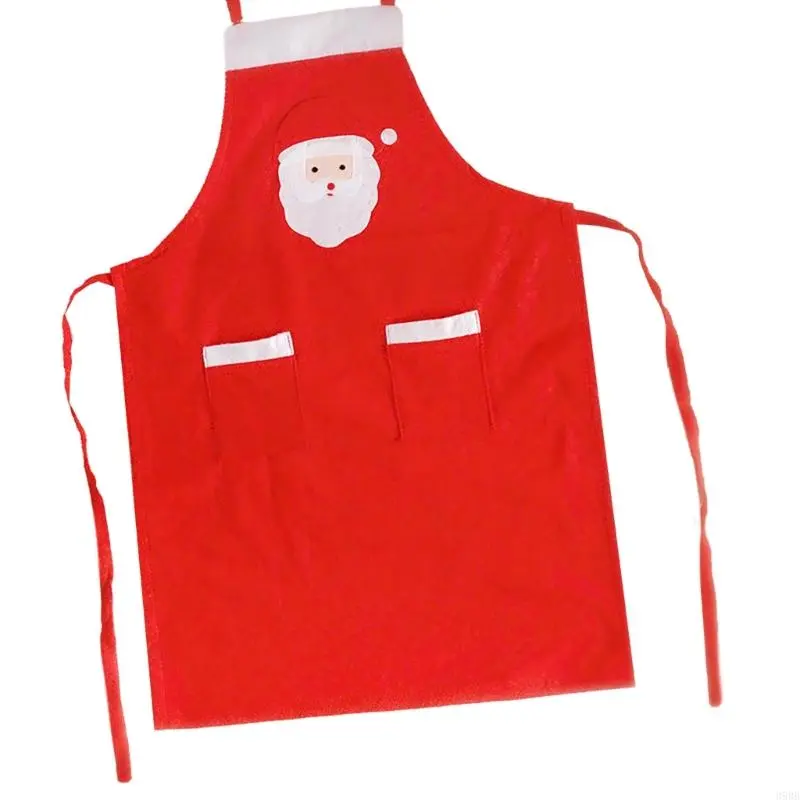 652F Santa Apron Cooking Aprons Christmas Apron Waitress Apron with 2 Pockets Kitchen Apron for Girls Boy Women Man