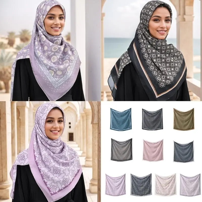 652F Stylish Printed Polyester Bandana Scarf Square Handkerchief Head Scarf for Travel, Outdoor Activity, and Daily Use