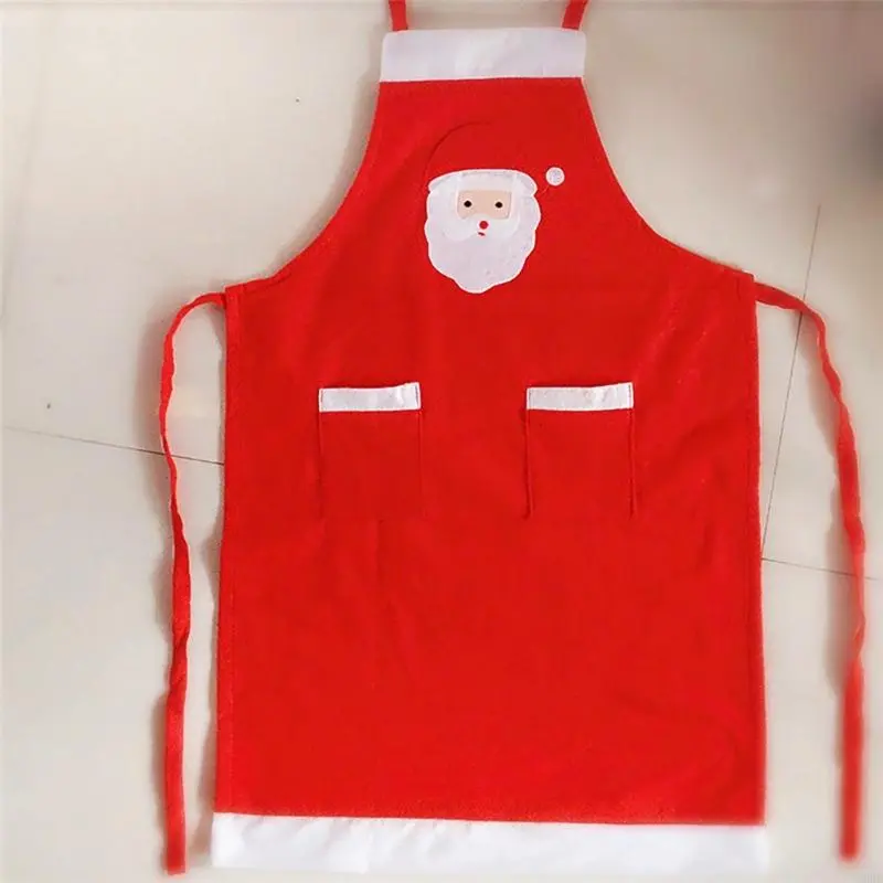 652F Santa Apron Cooking Aprons Christmas Apron Waitress Apron with 2 Pockets Kitchen Apron for Girls Boy Women Man
